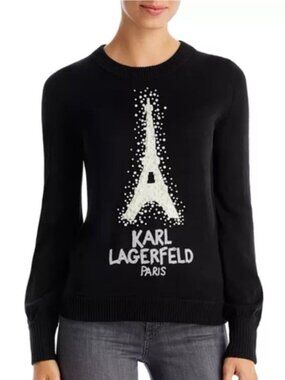 Karl Lagerfeld Paris Eiffel Tower Knit Sweater Black M